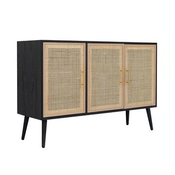 Dana 47 Inch TV Media Entertainment Center, Pine Wood, Rattan Doors, Black By Casagear Home