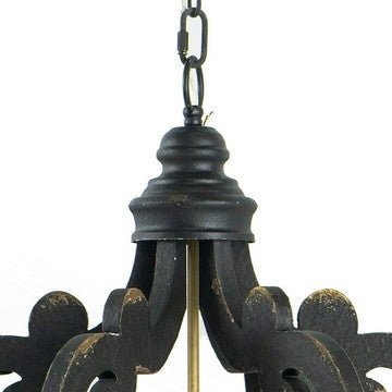 Aki 21 Inch Carved Wood Chandelier 6 Lights Vintage Classic Black Gold By Casagear Home BM285442