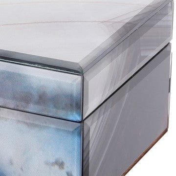 8 6 Inch Modern Jewelry Box Blue Silver Marble Effect Glass and Stone By Casagear Home BM285522