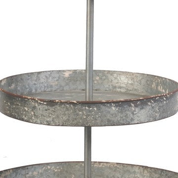 24 Inch Metal Decorative Stand 3 Tiers with Round Trays Gray By Casagear Home BM285529