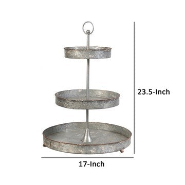 24 Inch Metal Decorative Stand 3 Tiers with Round Trays Gray By Casagear Home BM285529