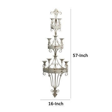 16 Inch Wall Mount Candle Holder Ornately Scrolled White Metal Finish By Casagear Home BM285548