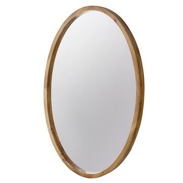 33 Inch Modern Accent Wall Mirror Mountable Oval Wood Frame in Brown By Casagear Home BM285554