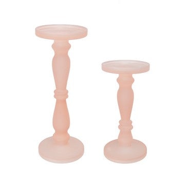 Qui 14, 11 Inch Candle Holders, Rose Pink Turned Pedestal Glass, Set of 2 By Casagear Home