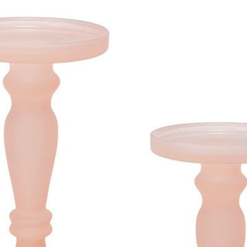 Qui 14 11 Inch Candle Holders Rose Pink Turned Pedestal Glass Set of 2 By Casagear Home BM285557