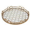 Sui 16 Inch Round Serving Tray, Glass Bottom and Gold Geometric Frame By Casagear Home