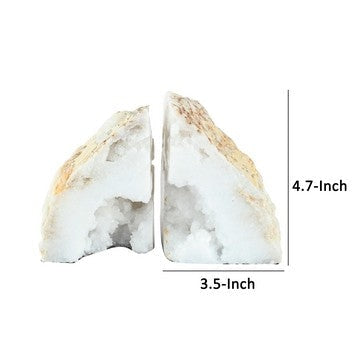 5 Inch Natural White Stone Bookends Artisanal Textured Geode Rock By Casagear Home BM285560