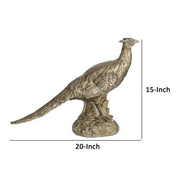 20 Inch Bird Sculpture Decor Perched Pheasant Antique Gold Resin By Casagear Home BM285563