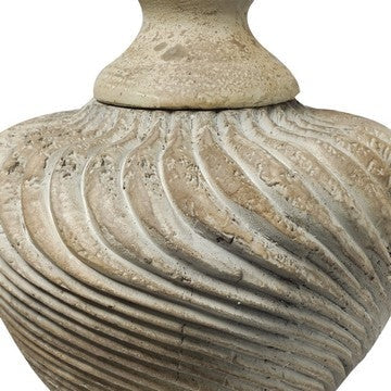 22 Inch Lidded Vase with Turned Finial Design and Swirl Pattern White By Casagear Home BM285565