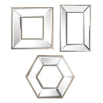 18, 14, 11 Inch Modern Accent Wall Mirror, Set of 3 Varied Shapes, Silver By Casagear Home