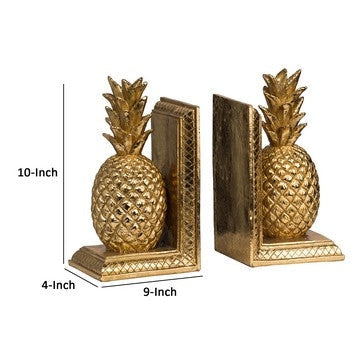 10 Inch Modern Bookends Pineapple Decorative Statuette Gold Resin By Casagear Home BM285570