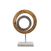 18 Inch Accent Decor Concentric Rings Brown Mango Wood on a Marble Base By Casagear Home BM285571