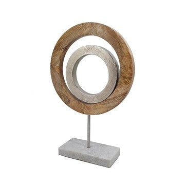 18 Inch Accent Decor Concentric Rings Brown Mango Wood on a Marble Base By Casagear Home BM285571