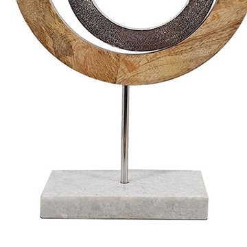 18 Inch Accent Decor Concentric Rings Brown Mango Wood on a Marble Base By Casagear Home BM285571