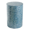 20 Inch Capiz Accent Stool Table, Cylindrical Linear Pattern, Blue, Black By Casagear Home