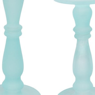 Qui 14 11 Inch Candle Holders Turned Pedestal Blue Glass Set of 2 By Casagear Home BM285579