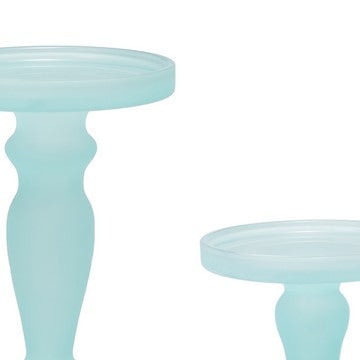 Qui 14 11 Inch Candle Holders Turned Pedestal Blue Glass Set of 2 By Casagear Home BM285579