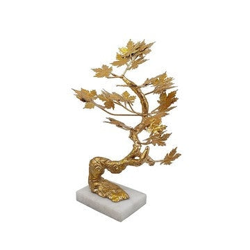 17 Inch Maple Tree Accent Decor with Leaves Metal on a Marble Base Gold By Casagear Home BM285580