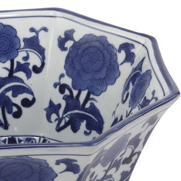 11 Inch Decorative Bowl with Floral Pattern on Blue and White Porcelain By Casagear Home BM285587