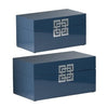 Neo 14, 11 Inch Set of 2 Decorative Boxes, Geometric Metal Accents, Blue By Casagear Home