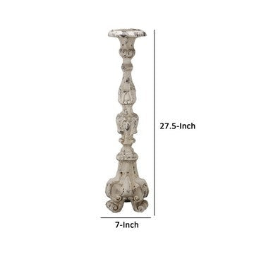 28 Inch Metal Candle Holder Classical Turned Pedestal Distressed White By Casagear Home BM285595