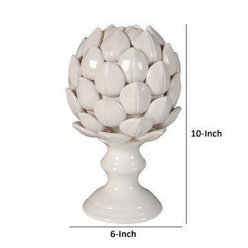 10 Inch Artichoke Accent Decor Standing Turned Pedestal White Ceramic By Casagear Home BM285599