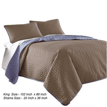 Eva 3 Piece King Microfiber Reversible Coverlet Set Quilted Blue Brown By Casagear Home BM285606