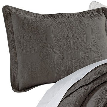 Ada 2 Piece Microfiber Twin Size Quilt Set Mandala Embroidery Dark Gray By Casagear Home BM285613