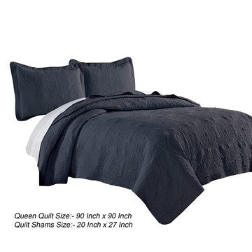 Ada 3 Piece Microfiber Full Size Quilt Set Mandala Embroidery Indigo By Casagear Home BM285618