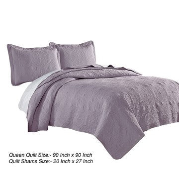 Ada 3 Piece Microfiber Full Size Quilt Set Mandala Embroidery Purple By Casagear Home BM285619