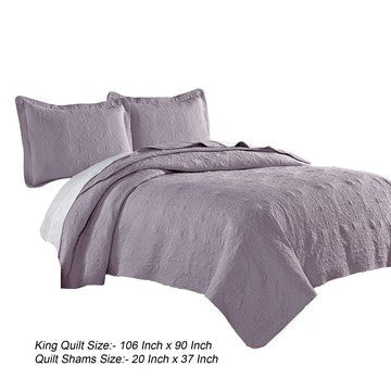 Ada 3 Piece Microfiber King Size Quilt Set Mandala Embroidery Purple By Casagear Home BM285626