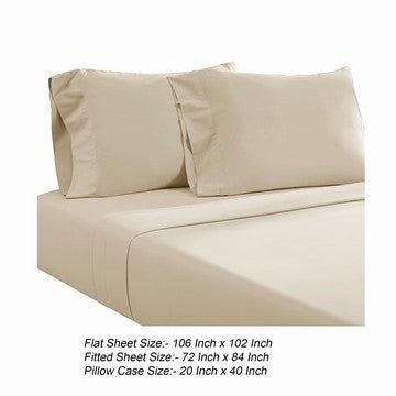 Ivy 4 Piece California King Size Soft Cotton Sheet Set Prewashed Cream By Casagear Home BM285653