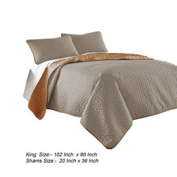 Eva 3 Piece King Microfiber Reversible Coverlet Set Quilted Gray Orange By Casagear Home BM285654