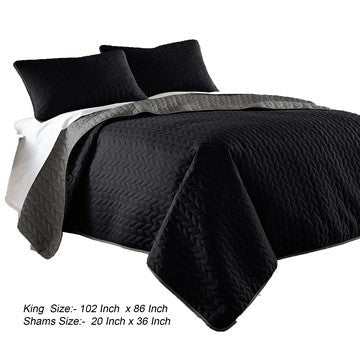 Eva 3 Piece King Microfiber Reversible Coverlet Set Quilted Gray Black By Casagear Home BM285656