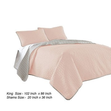 Eva 3 Piece King Microfiber Reversible Coverlet Set Quilted Gray Pink By Casagear Home BM285658