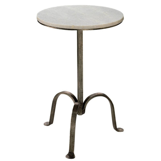 22 Inch Accent Side Table, Round Marble Top, Curved Metal Tripod Base, Gray By Casagear Home