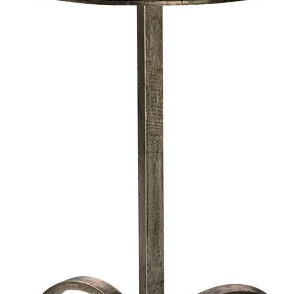 22 Inch Accent Side Table Round Marble Top Curved Metal Tripod Base Gray By Casagear Home BM285723