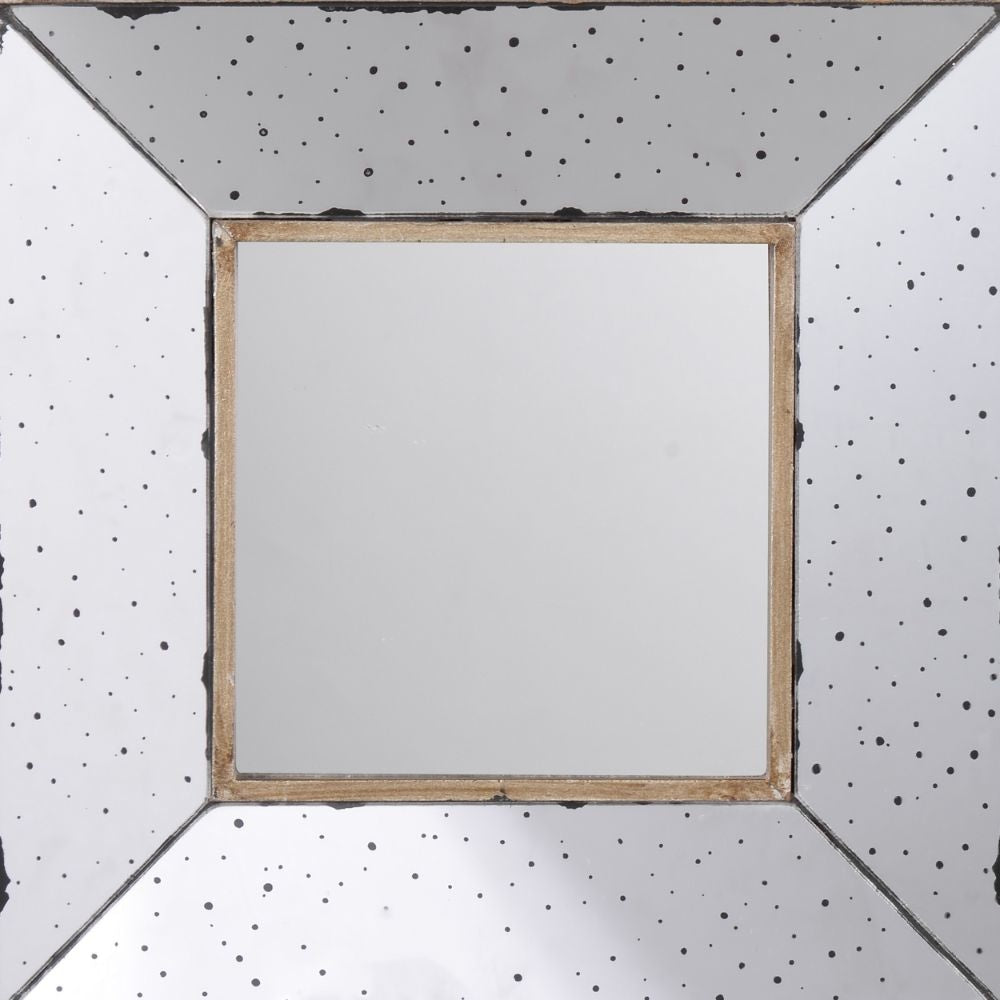 Joe 12 Inch Square Wall Mirror 3 Dimensional Speckled Off White and Brown By Casagear Home BM285884