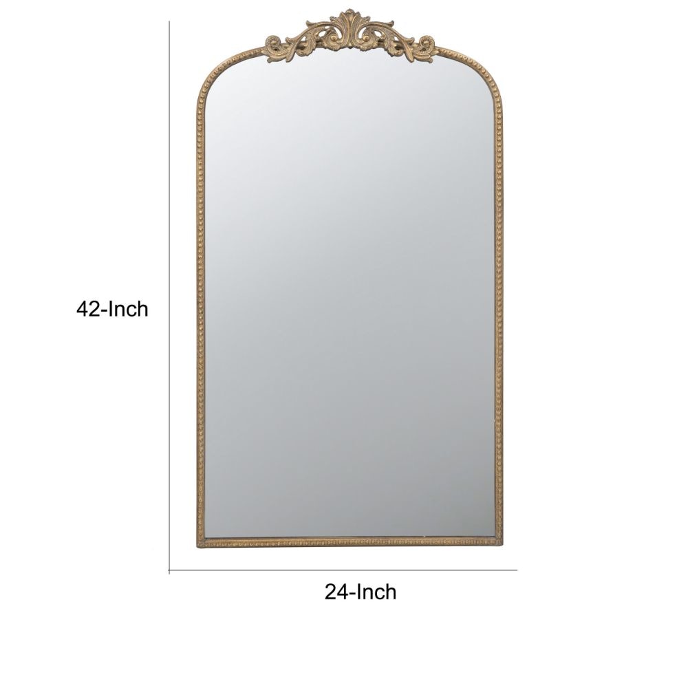 Kea 42 Inch Large Wall Mirror Gold Curved Metal Frame Baroque Design By Casagear Home BM285891