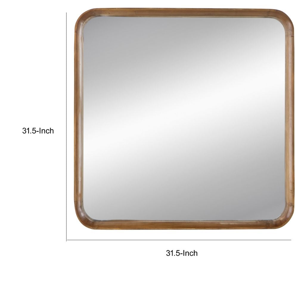 Roe 32 Inch Wall Mirror Brown Curved Pine Wood Frame Minimalistic By Casagear Home BM285894