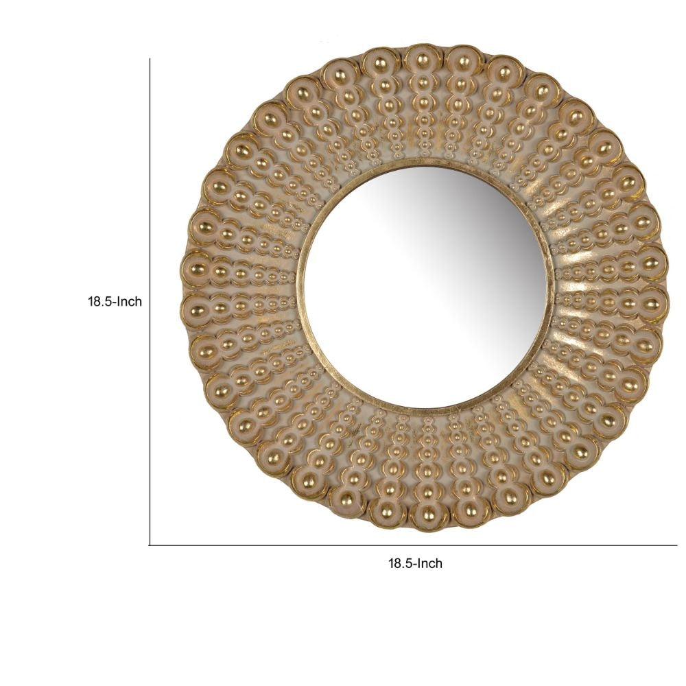 19 Inch Wall Mirror Beaded Sunburst Design Gold Finished Metal Frame By Casagear Home BM285897