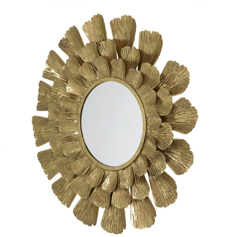 37 Inch Wall Mirror Layered Flower Petals Gold Finished Metal Frame By Casagear Home BM285898