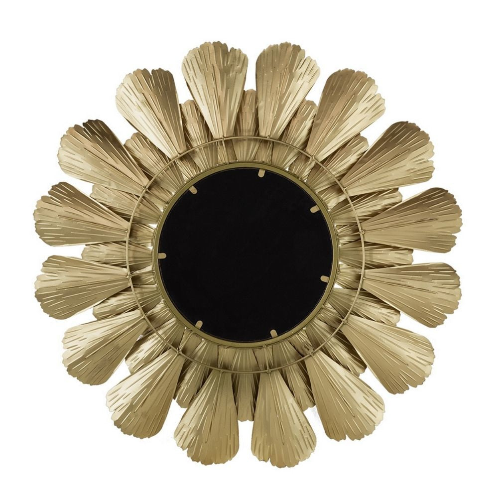 37 Inch Wall Mirror Layered Flower Petals Gold Finished Metal Frame By Casagear Home BM285898