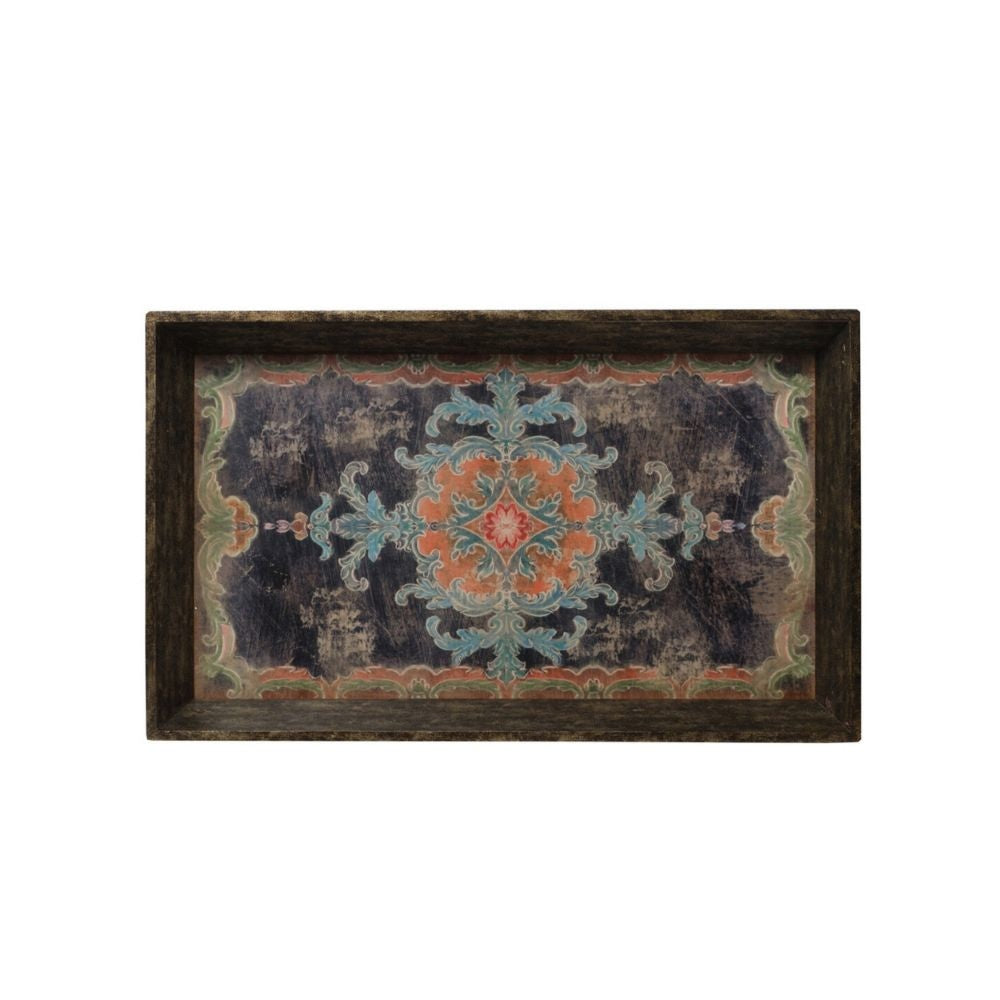 25 Inch Wood Tray Vintage Style Distressed Brown Wood Frame Set of 2 By Casagear Home BM285901