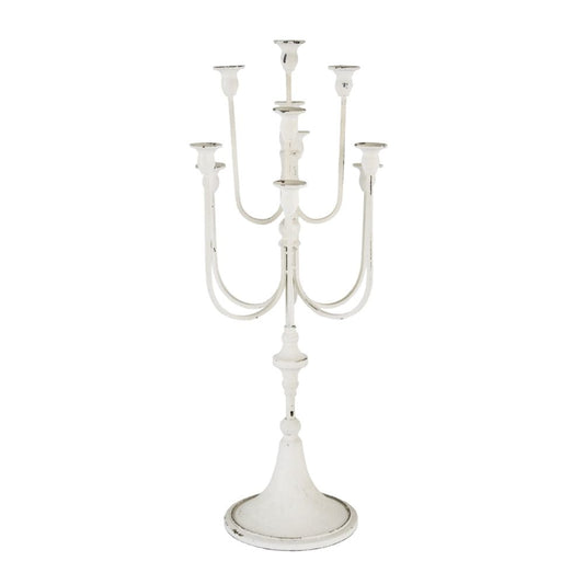 30 Inch Classic 11 Light Candelabra, Curved Arms, White Iron Frame By Casagear Home