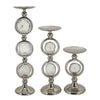 22 16 10 Inch Pillar Candle Set of 3 Agate Stone Silver Metal Frame By Casagear Home BM285916