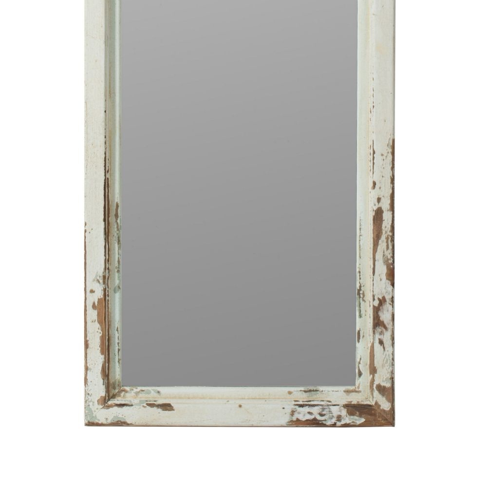 73 Inch Floor Mirror with Ornate Sculpted Top Fir Wood Weathered White By Casagear Home BM285925