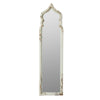 73 Inch Floor Mirror with Ornate Sculpted Top, Fir Wood, Weathered White By Casagear Home