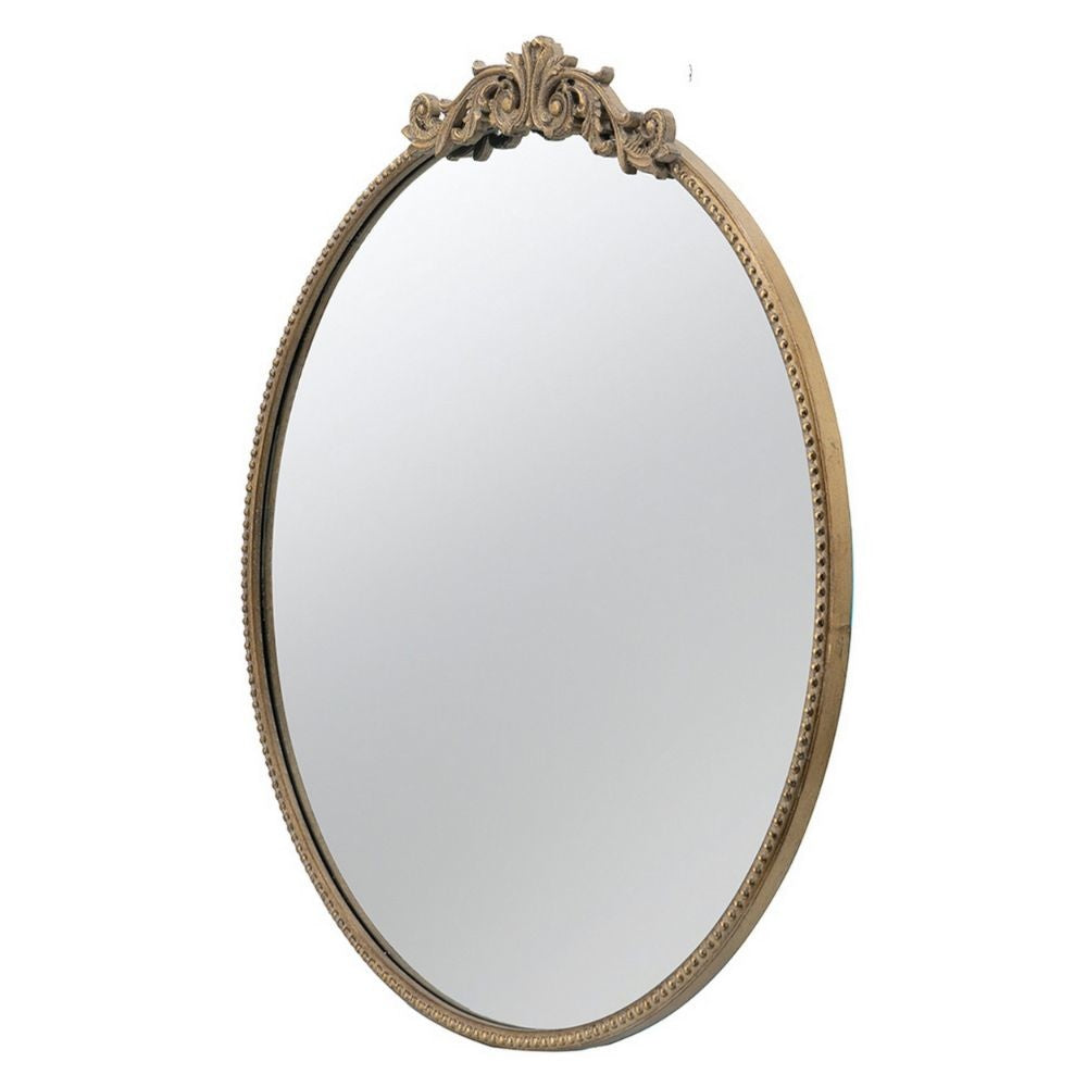 Kea 32 Inch Vintage Round Wall Mirror Gold Metal Frame Baroque Design By Casagear Home BM285933