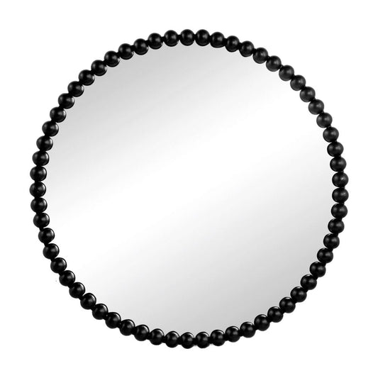 Emu 32 Inch Modern Round Wall Mirror, Beaded Black Metal Accent Frame By Casagear Home